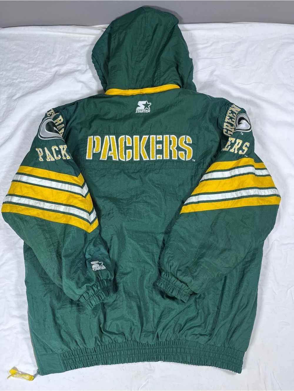 Starter Green & Yellow Green Bay PackerAdult Hooded Jacket Size XL 90’s Vintage